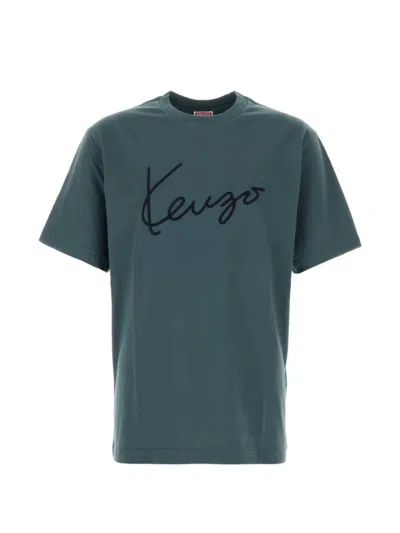 Kenzo Contrasting Logo Cotton T-shirt In Blue