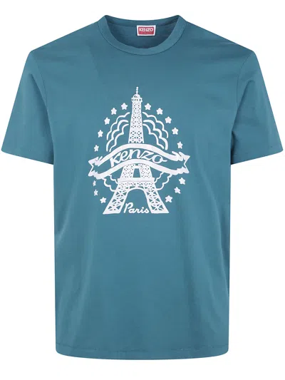 Kenzo Teal Cotton T Shirt In Animal Print