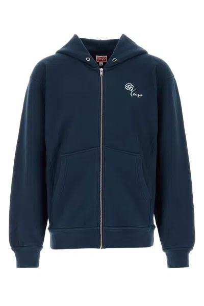 Kenzo Tulip Classic Zip Up Hoodie In Blue