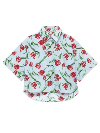 Kenzo Floral Print Short Sleeve Womens Top In Multi