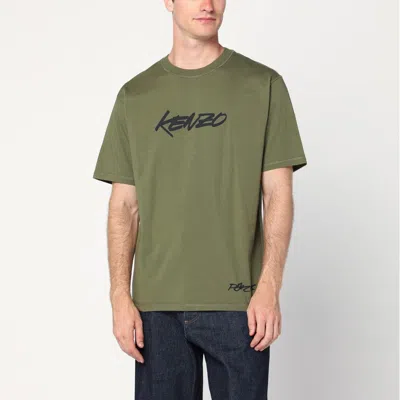 KENZO KENZO KHAKI COTTON T-SHIRT WITH LOGO