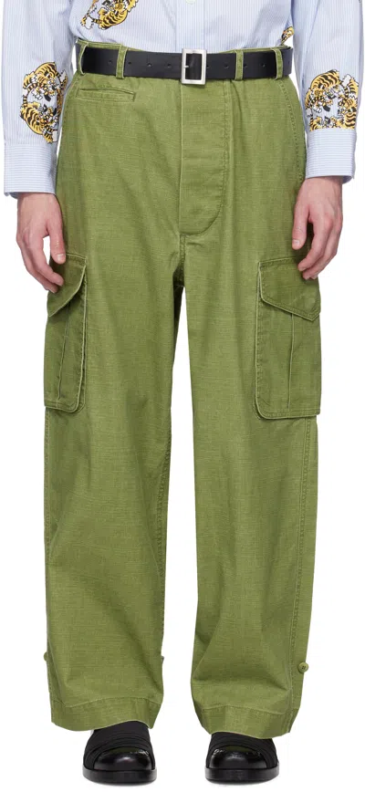 KENZO KHAKI KENZO PARIS ADJUSTABLE CARGO PANTS