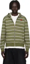 Kenzo Khaki  Paris 'boke Flower' Striped Embroidered Hoodie In Green