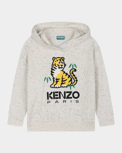 Kenzo Kid's Logo Embroidered Hooded Sweatshirt In Beige