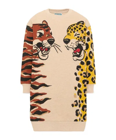 Kenzo Kids Animal-printed Long-sleeved Crewneck Dress In Neutral
