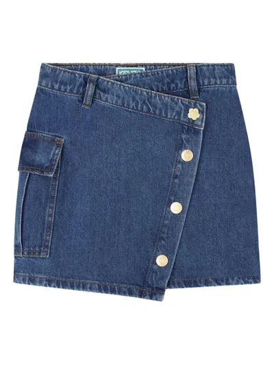 Kenzo Kids Asymmetrical Design Mini Skirt With Cargo Pocket In Blue