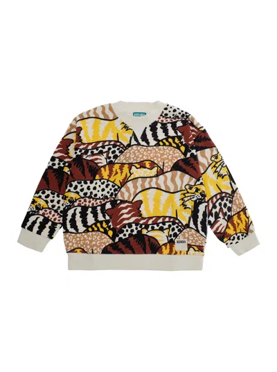 Kenzo Kids Baby Boy Cotton Patch Sweatshirt With Long Sleeves In Multi