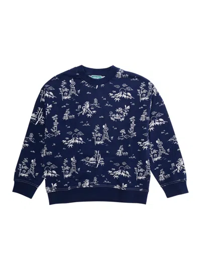 Kenzo Kids Baby Boy Mini Logo Patch Crewneck Sweatshirt With All-over Print In Multi