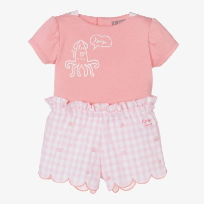 Kenzo Kids Baby Girls Pink Gingham Cotton Shorts Set