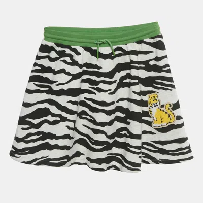 Pre-owned Kenzo Kids Black / White Animal Print Tiger Applique Cotton Skirt 10yrs
