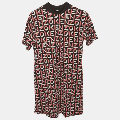 Pre-owned Kenzo Kids Black/pink Monogram Print Jersey Dress 12yrs