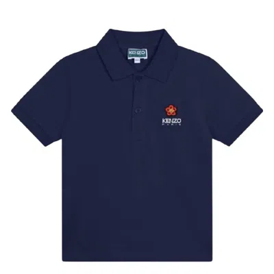 Kenzo Kids Boke Logo Cotton Polo Shirt In Blue
