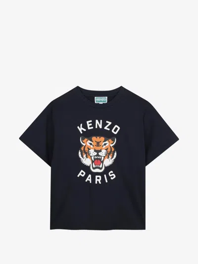 Kenzo Kids Boy Mini Crew Neck T-shirt With Front Logo Print In Blu