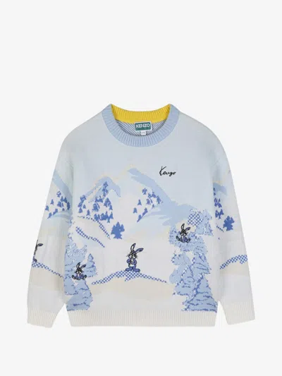 Kenzo Kids Boy Mini Sweater With All-over Graphic Print In Azzurro