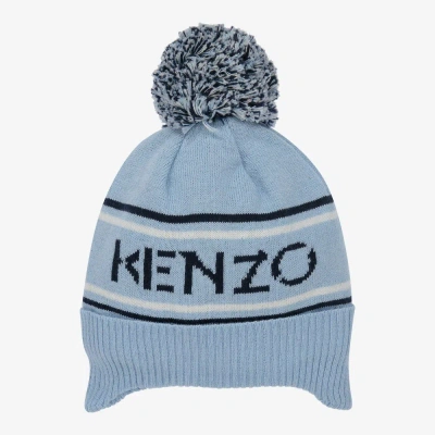 Kenzo Babies'  Kids Boys Blue Logo Knit Hat