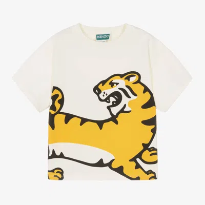 Kenzo Babies'  Kids Boys Ivory Cotton Tiger T-shirt