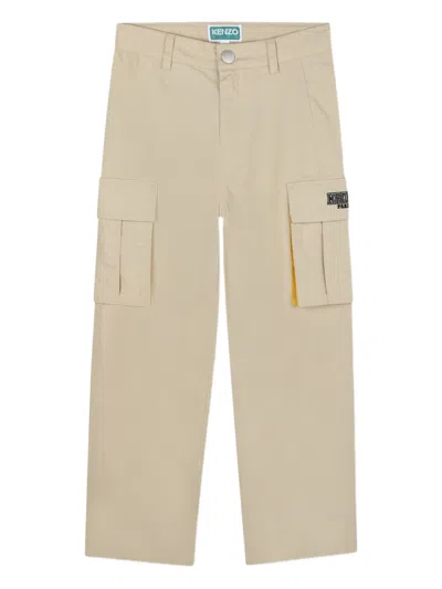 Kenzo Kids Boys' Mini Cargo Pocket Pants With Embroidered Detail In Neutral