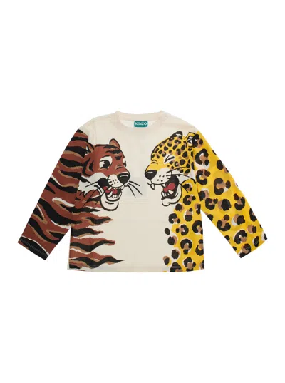 Kenzo Kids Boys' Printed Long-sleeve Cotton Crewneck T-shirt In Beige