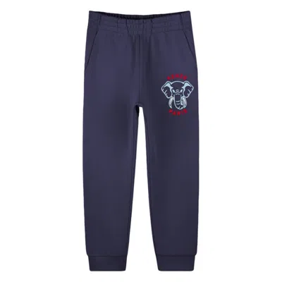 Kenzo Kids Elephant Logo Cotton Joggers In Blue