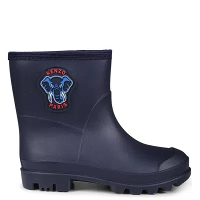 Kenzo Kids Elephant Patch Rain Boots In Blue