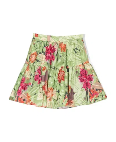 Kenzo Kids Floral Printed High Waist Skirt In Green