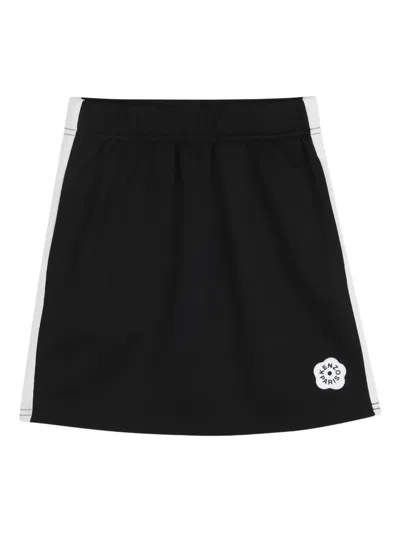 Kenzo Kids Flower Logo Mini Skirt With Contrasting Waist In Black