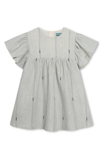 Kenzo Kids' Flutter Sleeve Cotton Dress In Ivory/ Black