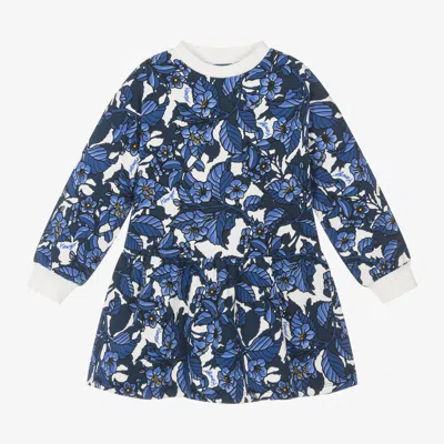 Kenzo Kids' Floral-print Cotton Sweatshirt Dress In Blue