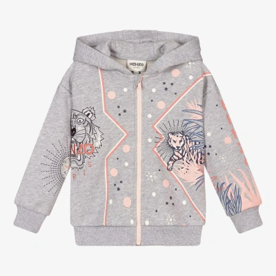 Kenzo Babies'  Kids Girls Grey Cotton Zip-up Top In Gray