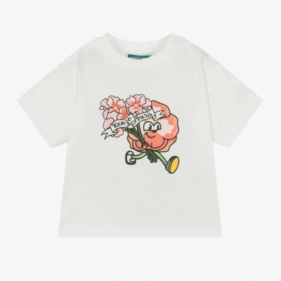 Kenzo Babies'  Kids Girls Ivory Cotton Flower T-shirt