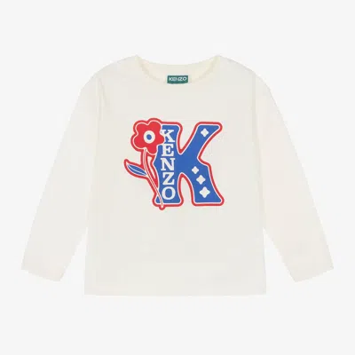 Kenzo Babies'  Kids Girls Ivory Cotton K Flower Top In White
