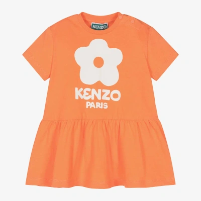 Kenzo Babies'  Kids Girls Orange Cotton Jersey Dress
