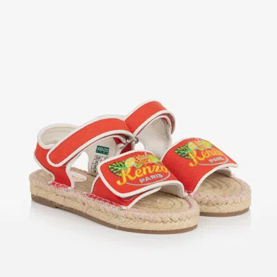 Kenzo Kids Girls Red Embroidered Canvas Sandals