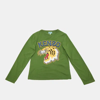 Pre-owned Kenzo Kids Green Tiger Logo Graphic Jersey Long Sleeve Shirt 12 Yrs