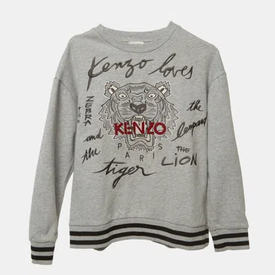 Pre-owned Kenzo Kids Grey Tiger Logo Embroidered Cotton Sweatshirt 12yrs In Gray