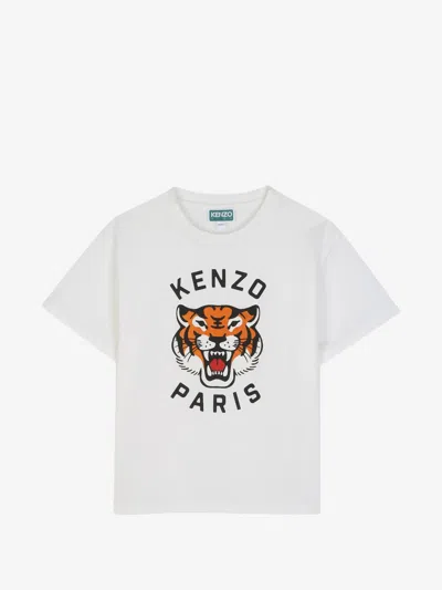 Kenzo Kids Kids Crew Neck T-shirt With Front Logo Print In Bianco