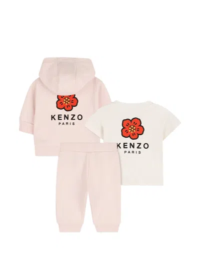 Kenzo Kids Kids Full-zip Hoodie With Logo Patch And Printed Design In Pink