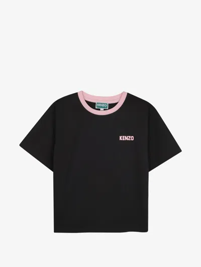 Kenzo Kids Kids Mini Logo T-shirt With Contrast Collar In Black