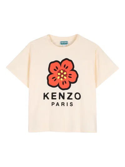 Kenzo Kids Kids' Mini Short Sleeve Floral Print T-shirt With Logo In Beige