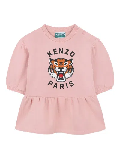 Kenzo Kids Kids Mini Signature Tiger Dress With Puffed Sleeves In Pink