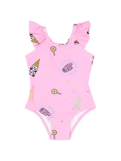 Kenzo Kids Kids Ruffled Trim Sleeveless Mini Dress In Pink