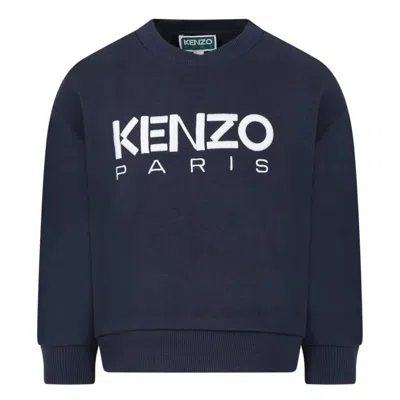 Kenzo Kids Logo Embroidered Crewneck Sweatshirt In Blue