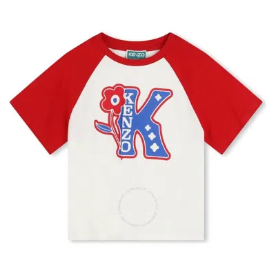 Kenzo Kids Logo Print Cotton T-shirt In White