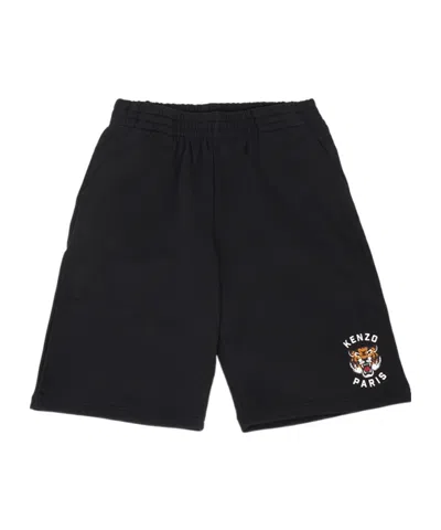 Kenzo Kids Logo Printed Elastic Waist Shorts In Black