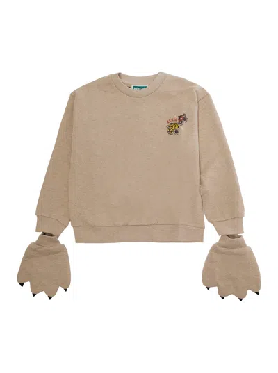 Kenzo Kids Logo Sweatshirt For Baby Girls With Long Sleeves And Hook-and-loop Closure In Brown