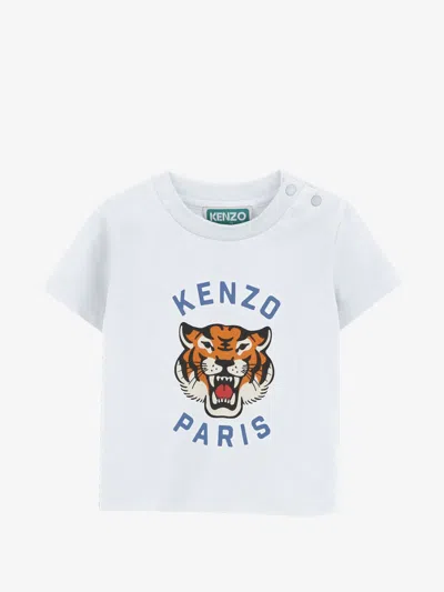 Kenzo Kids Mini Boy Tiger Logo Snap-front Cotton Crewneck T-shirt In Azzurro