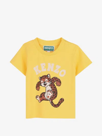 Kenzo Kids Mini Crew Neck T-shirt With Snap Button Closure In Giallo