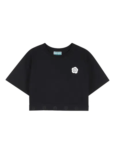 Kenzo Kids Mini Cropped T-shirt For Girls In Nero