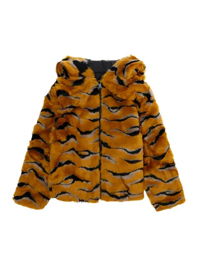 Kenzo Kids Mini Hooded Acrylic & Polyester Sweatshirt Hoodie For Baby Girl In Brown