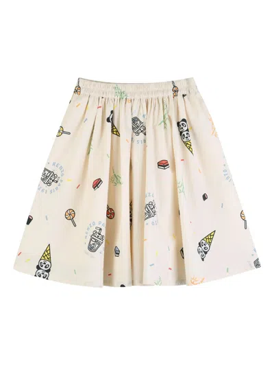 Kenzo Kids Mini Skirt With Elastic Waist And All-over Print In Neutral